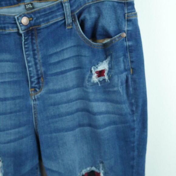 Judy Blue 3XL Jeans Skinny Fit Distressed Denim Plaid Contrast Grunge Western - Picture 4 of 11